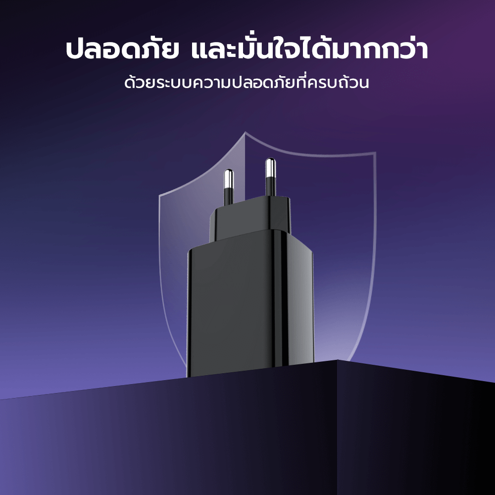 หัวชาร์จ 65W ZTEC ZA652 รองรับเทคโนโลยีชาร์จด่วน PD ขาปลั๊กไทย ได้รับมาตรฐาน มอก.